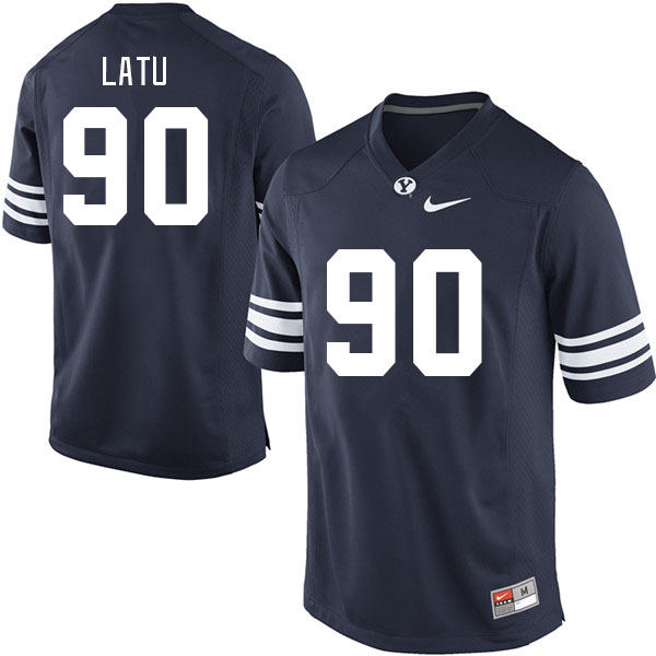 Men #90 David Latu BYU Cougars College Football Jerseys Stitched Sale-Navy